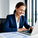 **

A smiling woman, fully clothed in professional attire, reviewing a budget spreadsheet on a laptop in a bright, modern office. Safe for work, appropriate content, perfect anatomy, natural pose, well-formed hands, proper finger count, professional. Focus on a sense of financial well-being and confidence.

**