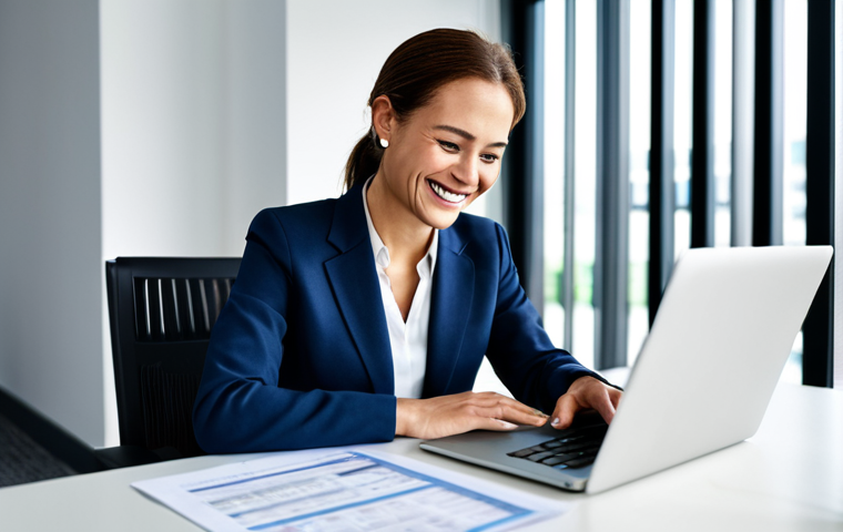 **

A smiling woman, fully clothed in professional attire, reviewing a budget spreadsheet on a laptop in a bright, modern office. Safe for work, appropriate content, perfect anatomy, natural pose, well-formed hands, proper finger count, professional. Focus on a sense of financial well-being and confidence.

**