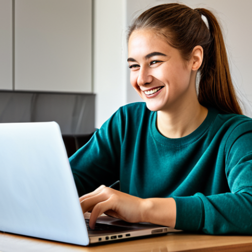 **

A young woman happily comparing online shopping deals on her laptop, with a credit card displaying a rewards points logo in the foreground. Background shows a modern, comfortable apartment.  She's wearing casual, stylish clothing. The scene emphasizes smart spending and rewards. Safe for work, appropriate content, fully clothed, professional, high quality, perfect anatomy, correct proportions, natural pose.

**