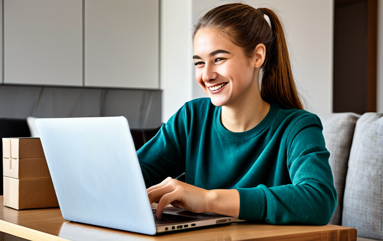**

A young woman happily comparing online shopping deals on her laptop, with a credit card displaying a rewards points logo in the foreground. Background shows a modern, comfortable apartment.  She's wearing casual, stylish clothing. The scene emphasizes smart spending and rewards. Safe for work, appropriate content, fully clothed, professional, high quality, perfect anatomy, correct proportions, natural pose.

**
