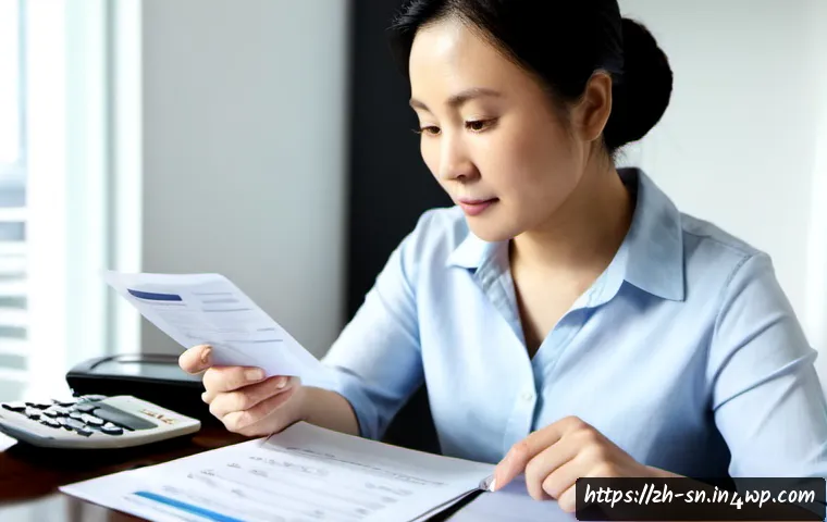 신용 점수 분석 및 개선 방법 - Photorealistic financial planning scene, a middle-aged East Asian woman reviewing a clean blank cred...